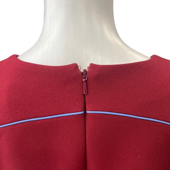 $890 Roksanda Red Blue Kemi Bow Sleeve Peplum Blouse Top size 16 - Picture 6 of 11